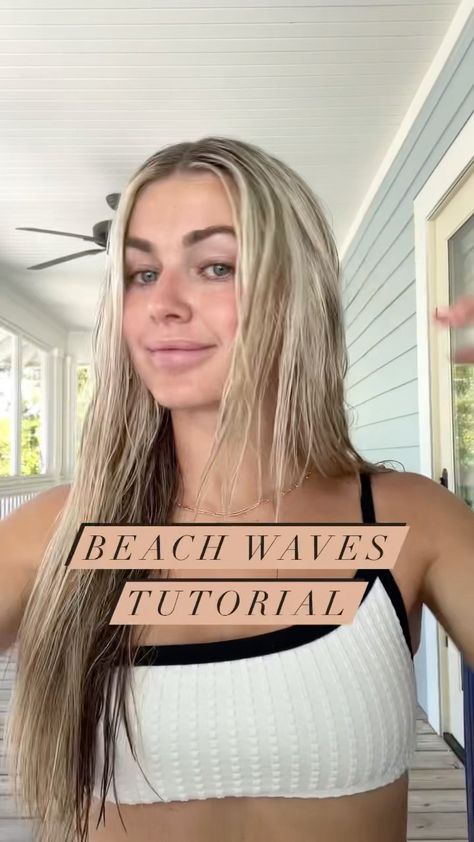 lindsarnold on Instagram: BEACH WAVES HAIR TUTORIAL✨✨ start with damp/wet hair, spray @daehair Hibiscus wave spray, scrunch, let air dry 💕 #beachwaves #beachywaves… Beach Waves Hair Tutorial No Heat, Beach Wet Hair, Wet Beach Hair, Beach Waves Spray, Beachy Waves Tutorial, How To Get Waves, Beach Wave Spray, Beach Waves Hair, Beach Waves Tutorial