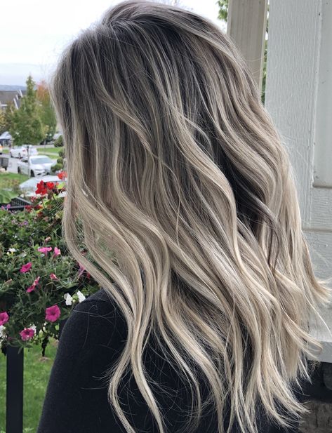 Platinum Mushroom Blonde, Brown With Ice Blonde Highlights, Blonde Highlight Lowlight Balayage, Lived In Icy Blonde Balayage, Blended Brown To Blonde Hair, Partial Balayage Ash Blonde, Ash Low Lights For Blonde Hair, Ashy Brown Hair With Icy Blonde Highlights, Ashy Blonde Lowlights