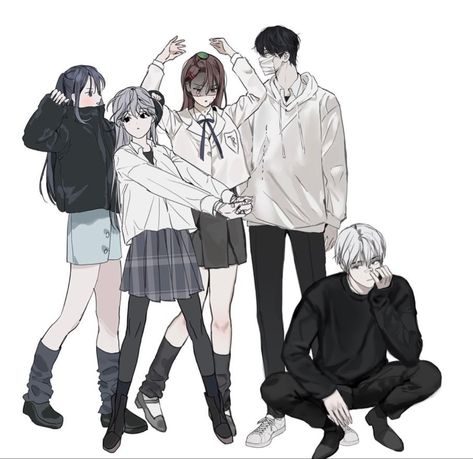 Anime Group Of Friends, Back Drawing, Anime Siblings, Anime Group, Anime Galaxy, 5 Anime, Friend Group, Group Of Friends, 영감을 주는 캐릭터