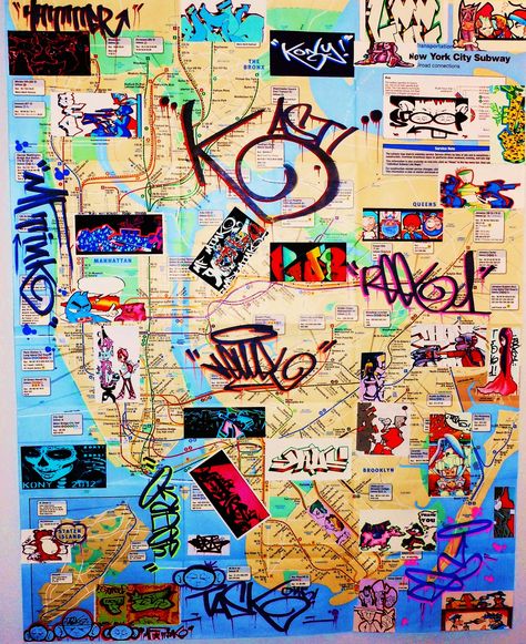 New York City Subway Graffiti Art Map. New York City Graffiti, Subway Graffiti Art, Subway Map Art, Nyc Subway Map, Nyc Street Art, Urban Art Graffiti, Street Art News, Subway Map, New York Graffiti