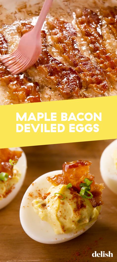 Bacon lovers, these deviled eggs will give you MAJOR feelings. Get the recipe at Delish.com. #recipe #easy #easyrecipes #delish #bacon #maple #eggs #deviled #deviledeggs #brunch #breakfast #easter Maple Bacon Deviled Eggs, Bacon Deviled Eggs Recipe, Ranch Deviled Eggs, Eggs Deviled, Sriracha Deviled Eggs, Healthy Deviled Eggs, Deviled Eggs Recipe Easy, Keto Deviled Eggs, Devilled Eggs Recipe Best