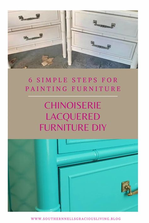 Glossy Painted Furniture, Can You Spray Paint Wood Furniture, Lacquer Painted Furniture, How To Lacquer Wood Furniture, Pink Lacquer Furniture, Redoing Furniture Diy, High Gloss Painted Furniture, Chinoiserie Diy, Studio Hacks