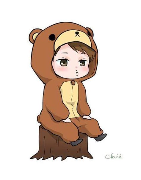 Kai the Teddy Bear Exo Cartoon, Exo Chibi Fanart, Exo Anime, Exo Stickers, Exo Chibi, Exo Jongin, Exo Art, Exo Fan Art, Exo Fan