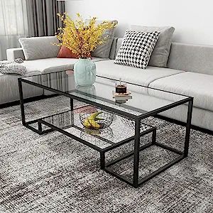 Metal Glass Coffee Table, Black Accent Modern Tempered Glass Side Table, Additional Storage Shelf, for Living Room Home Classy Furniture Office Decor Metal Glass Coffee Table, Coffee Table Brass, Small Seating Area, Shelf For Living Room, Black Coffee Table, Classy Furniture, Glass Side Table, Coffee Table Black, Black Coffee Tables