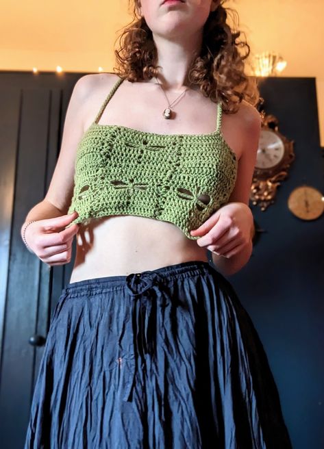 Dragonfly Crochet Top, Dragonfly Crochet, Crochet Dragonfly, Crochet Ideas, Crochet Top, Ball Gowns, Crochet