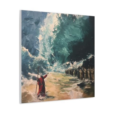 Exodus Art, Moses Parting The Red Sea, Bible Decor, Parting The Red Sea, Bible Wall Art, Inspirational Decor, The Red Sea, Bible Story, Biblical Art