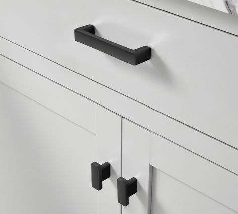 Lack Cabinet Pulls, Black Bathroom Cabinet Handles, Black Drawer Knobs Bathroom, Knobs For Black Cabinets, Black Matte Cabinet Handles, Kitchen Cabinet Hardware Lowe's, Matte Black Pulls On White Cabinets, Cabinet Hardware Kitchen Black, Farmhouse Hardware Drawer Pulls