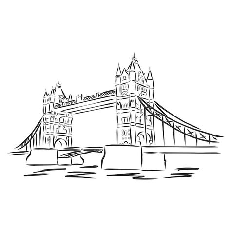 London Art Drawing, London Sketch, Bridge Tattoo, Line Drawing Illustration, Bridge Drawing, London Drawing, London Illustration, Bridge Art, London Tattoo