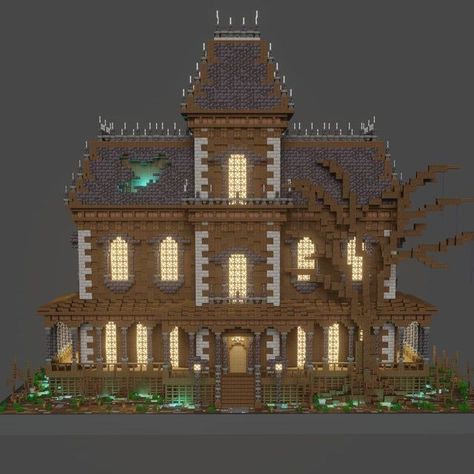 Minecraft Realm Spawn Ideas, Minecraft Haunted House, Minecraft Gothic House, Minecraft Victorian, Minecraft Details, Minecraft Modern Mansion, Minecraft Building Designs, Minecraft Halloween, Minecraft Statues