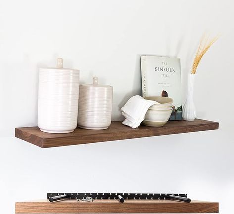 Amazon.com: UltraShelf Solid Wood Floating Shelf for Wall Decor, Walnut, 30" Long x 8" Deep : Home & Kitchen Deep Floating Shelves, Invisible Shelves, Types Of White, Shelf For Wall, Kinfolk Table, The Kinfolk Table, Shelf For Bedroom, Wall Shelf Display, Custom Floating Shelves