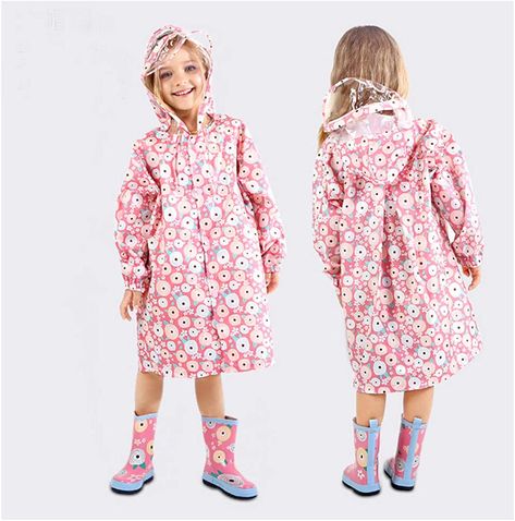 Girls Raincoat, Rain Outfit, Apricot Clothing, Raincoat Kids, Kids Rain, Peony Print, Hooded Poncho, Rain Wear, Jacket Style