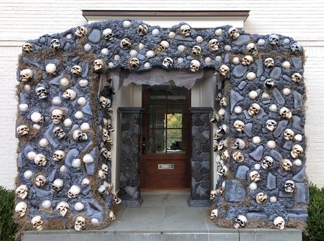 Two scenic artists explain how they used Rosco Scenic Products to coat and protect a foam skull entryway that transformed a home into a haunted house – this Halloween, and for Halloween seasons to come. Halloween Scenery, Foam Props, Foam Carving, A Haunted House, Fun Halloween Decor, Grey Exterior, Fall Halloween Decor, Creepy Halloween, All Holidays