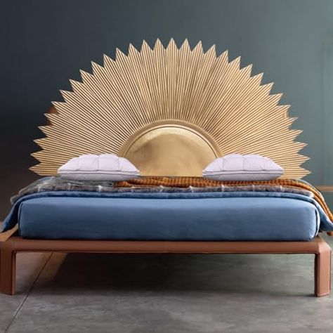 SMARTCAREWOOD Hand Carved Half Gold Sun Bed headboard | Bed Head Wood Wall Art | Carving Hand Made - Tropical Home Decor Sun Headboard, Hand Carved Headboard, Queen Size Bed Headboard, Handmade Headboards, Carved Bed, Carved Beds, Sun Bed, Carved Headboard, Tropical Home