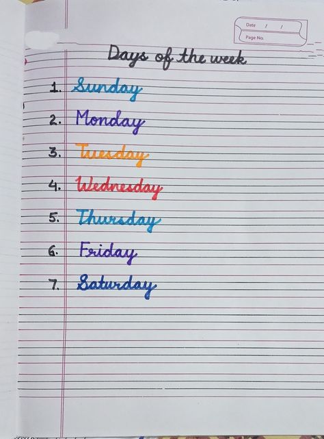 Days Name Worksheet, Days Of Week Worksheet, Ukg Worksheet, English Teacher Lesson Plans, Cursive Penmanship, Worksheet Alphabet, Nursery School Activities, Lkg Worksheets, English Homework