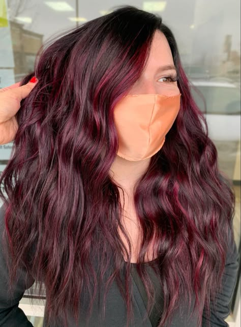 Fun Summer Hair Colors, Burgundy Hair With Money Piece, Red Hair With Caramel Highlights, Plum Burgundy Hair, Merlot Hair Color, Cutest Hairstyles, Burgundy Balayage, Red Balayage Hair, Wine Hair Color