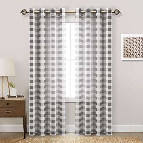 Hiasan Buffalo Plaid Sheer Curtains - Light Filtering Voile Checkered Curtains for Living Room and Bedroom, 52 X 84 Inches Long, Set of 2 Window Curtain Panels, Grey and White Dark Window Treatments, Checkered Curtains, Buffalo Plaid Curtains, Sheer Curtains Bedroom, Check Curtains, Plaid Curtains, Living Room Drapes, Room Divider Curtain, Curtains For Bedroom