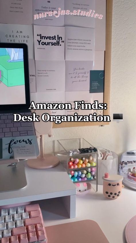 Desk organizers for your setup! 🖥✨ in 2022 | Desk organization, Desk layout, Desk organizers Asethic Desk Ideas, Amazon Study Desk Must Haves, Storage Organizers Bedrooms, Desk Organization For School, Desk Stationary Ideas, Things To Have On Your Desk, Cheap Desk Organization, Cute Things To Put On Your Desk, Aesthetic Desk Organization Ideas