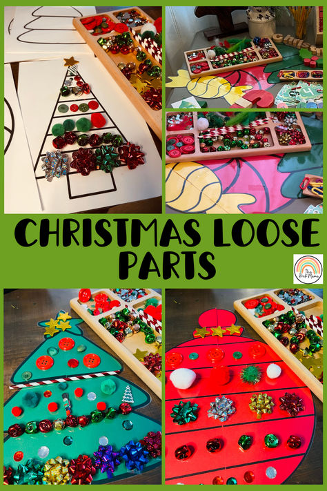 This printable includes 12 pages, print on white or colored paper. Use whatever manipulatives you have stick, rocks, gems, sequins, pinecones, felt, buttons, beans, pom poms, dollar store Christmas manipulatives, erasers, cotton balls, or play dough. The possibilities are endless. Christmas Loose Parts Cards, Montessori Materials, Sensory Bin, Preschool Printable, Homeschool Learning, Loose Parts Activity Reggio Christmas Ideas, Christmas Provocations, Christmas Loose Parts, Sensory Bin Preschool, Christmas Sensory Bin, Farm Sensory Bin, Prek Christmas, Christmas Sensory, Christmas Preschool