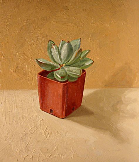 Succulent Paintings, Painting Potted Plants On Canvas, Plant Painting Acrylic, Painting Succulents Acrylic Easy, Potted Plants Painting Acrylic, Houseplant Painting, Paintings Of Succulents, Oil Paint Plants, Thick Painting