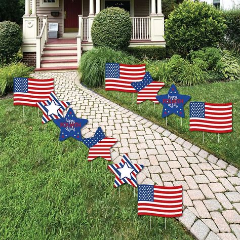 4th of July - Flag and Star Lawn Decorations - Outdoor Fourth Of July Party Yard Decorations - 10 Piece Fourth Of July Party, Lawn Decorations, Fourth Of July Decorations, Custom Yard Signs, Yard Party, Outdoor Baby Shower, Yard Decorations, Lawn Ornaments, Patriotic Party