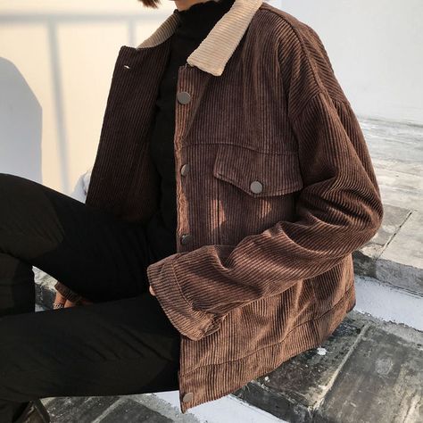 Adele Ulzzang Aesthetic, Korean Fashion Ulzzang, Button Jacket, Brown Jacket, 가을 패션, Corduroy Jacket, Jacket Buttons, Mode Inspiration, Seasonal Fashion