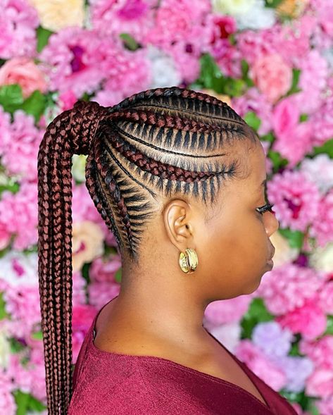 Shuku Hairstyle, Latest Braid Styles, Feed In Braids Ponytail, Corn Rolls, Braids Ponytail, Black Hair Updo Hairstyles, Hair Twists, Lemonade Braids, Tight Braids