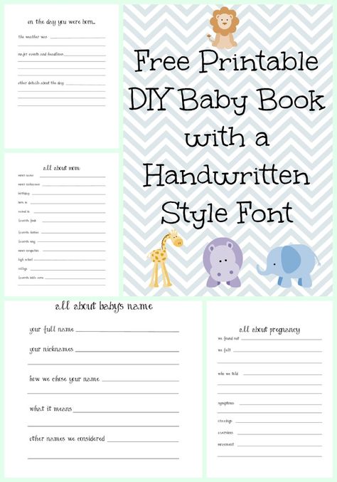 Make a DIY Baby Book with a Handwritten Style Font with Free Printables {2nd Edition} - Bare Feet on the Dashboard #diy #babybook #freeprintable Diy Baby Book, Baby Book Pages, Baby Books Diy, Baby Record Book, Diy Buch, Baby Boy Scrapbook, Diy Bebe, Astuces Diy, Pregnancy Journal