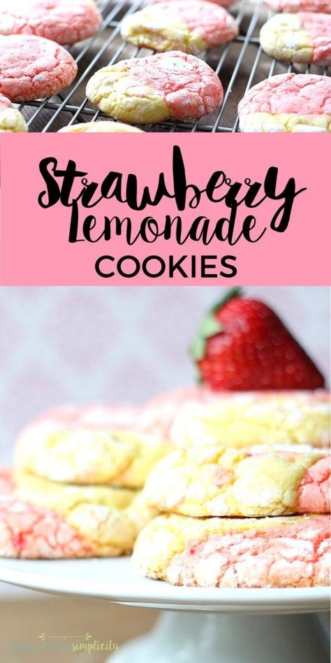 Have a little bite of summer anytime with these easy Strawberry Lemonade Cookies - swirls of sweet deliciousness! A cake mix cookie recipe kids love and can help make! Strawberry Lemonade Cookies, Lemonade Cookies, Lemonade Strawberry, Easy Strawberry Lemonade, Strawberry Lemon Cake, Lemon Cake Mix Cookies, Oreo Cake Pops, Meals Kids Love, Crinkle Cookies Recipe