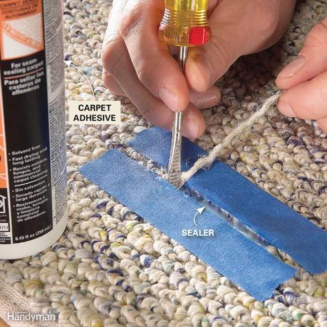 Hide Carpet Runs - If you have a running snag in carpet with woven loops, don't… Carpet Repair, Carpet Ideas, The Family Handyman, Cheap Carpet, Carpet Cleaning Hacks, Carpet Trends, Carpet Cleaning Company, Diy Carpet, Best Carpet