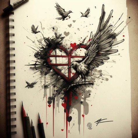 Polarity Tattoo, Dark Heart Tattoo, Izzy Tattoo, Adrian Everhart, Stoic Art, Trash Polka Art, Graveyard Tattoo, Peace Tattoo, Trash Polka Tattoo Designs