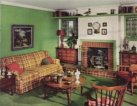 Sherwin Williams Home Decorator 1960 Early American Decorating, Retro Style Living Room, Sala Vintage, Retro Rooms, Early American Furniture, Retro Bikes, 1960s Home, 70s Mod, 70s Home