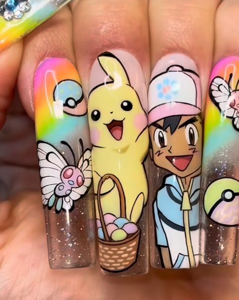 Charizard Nails, Nail Cartoon, Exotic Nail Designs, Random Nails, Character Nails, Awesome Nails, Exotic Nails, Beauty Stuff, Nail Inspiration