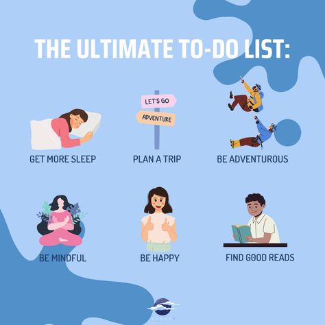 Boost your well-being with these 6 tips: 1. Prioritize sleep 💤 2. Explore new places 🌍 3. Embrace adventure 🌄 4. Practice mindfulness 🧘‍♂️ 5. Cultivate happiness 😊 6. Discover great reads 📚 Pinterest Therapy, Prioritize Sleep, Practice Mindfulness, Well Being, Mindfulness, Sleep, Reading