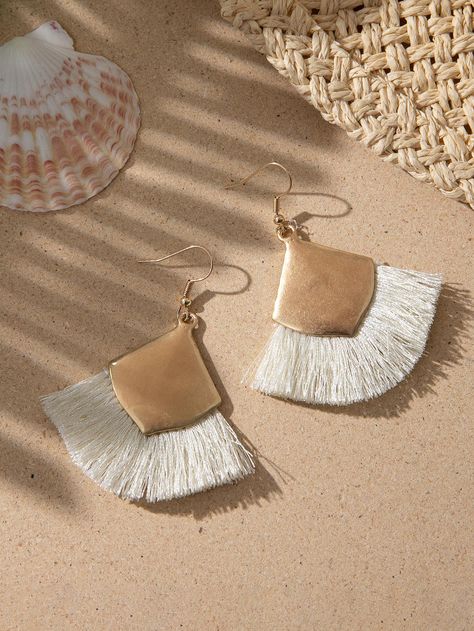 1pair Boho Sector Decor Tassel Drop Earrings For Women For Holiday White    Zinc Alloy     Women Fashion Jewelry, size features are:Bust: ,Length: ,Sleeve Length: Rhinestone Ear Cuff, Wooden Jewelery, White Tassel Earrings, Afrocentric Earrings, Wood Dangle Earrings, Earrings Dangle Simple, Butterfly Earrings Gold, Crystal Teardrop Earrings, Cherry Earrings