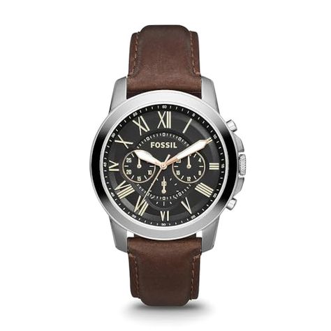 Limited-time deal: Fossil Grant Men's Watch with Chronograph Display and Genuine Leather or Stainless Steel Band Brown Leather Strap Watch, Brown Leather Watch, Mens Chronograph, Bracelet Watches Women, Genuine Leather Bracelet, Fossil Watch, Bracelet Cuir, Brown Leather Strap, Watch Model