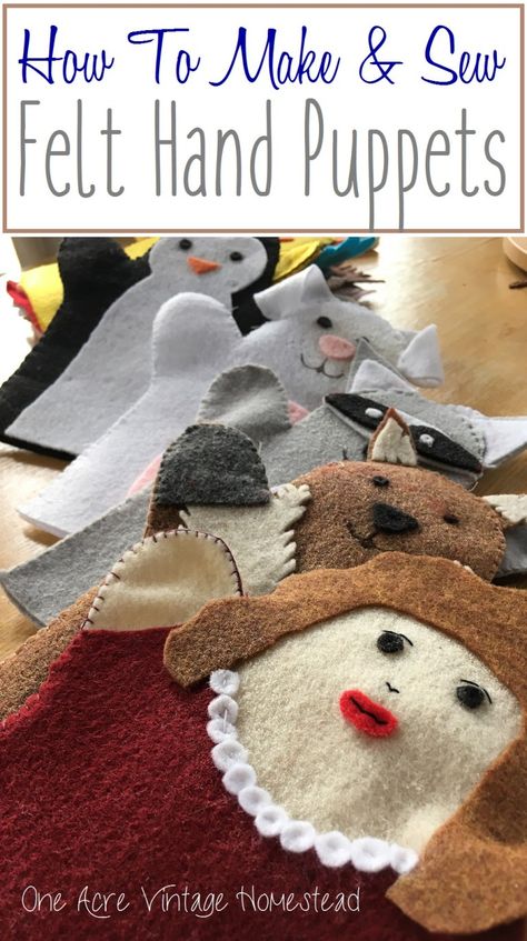 How to Make & Sew Felt Hand Puppets for Kids ⋆ One Acre Vintage & Pumpkin Patch Mtn. Felt Hand Puppets, Hand Puppets For Kids, Ant Crafts, Sew Felt, Holiday Hand Towels, Felt Puppets, Puppets For Kids, Puppets Diy, Felt Finger Puppets