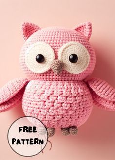 Free Crochet Pink Owl Amigurumi Pattern Amigurumi Free Pattern Owl, Owl Free Crochet Pattern, Pink Crochet Animals, Pink Crochet Pattern, Crochet Owl Pattern Free Amigurumi, Free Owl Crochet Patterns, Crochet Pink Ideas, Amigurumi Owl Free Pattern, Crochet Stuffies Free Pattern