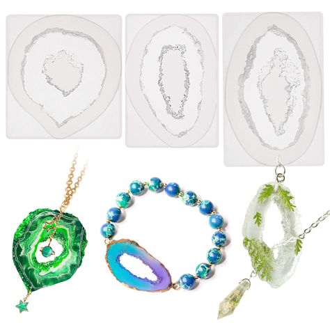 PRICES MAY VARY. Druzy center agate slice rubber trays 3 in set. Make natural agate slice, mineral stone, healing crystal, amethyst cluster, rock, quartz with modelling clays/resins/concretes/plasters. Resin casting mold and jewelry making supply. DIY geode slices necklace, crystal earring or pendant charm, boho wind chime and more. Transparent soft mold, you can check the buttom when process project. Easy to demold, gloss finish Mainly use with modelling clay (air clay, paper clay, resin clay, Diy Resin Gifts, Diy Geode, Self Defense Keychain, Diy Pendant Necklace, Geode Slice, Resin Clay, Casting Resin Molds, Crystal Geode, Diy Silicone Molds