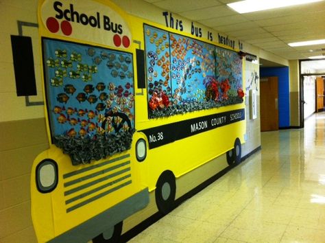 Back To School Bulletin Board Idea Bus Bulletin Board, Ocean Bulletin Board, Back To School Displays, Ocean Classroom, School Display, Prek Ideas, Perfect Attendance, Staff Morale, Preschool Bulletin