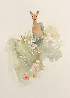 Watercolor Deer Painting Easy, Deer Watercolor Painting, Deer Watercolor, Colorful Animal Paintings, Water Paint, Winter Landscapes, Cabin Art, Wildlife Prints, Watercolor Journal