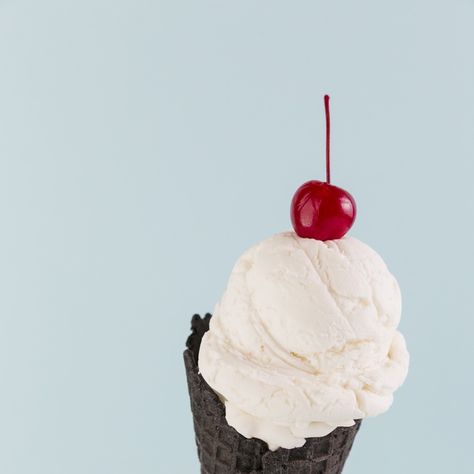 Ice cream in black cone with cherry above Free Photo Displaying Collections, Free Photos, Cherry, Ice Cream, Black