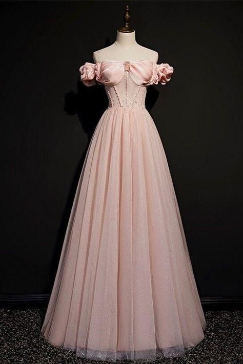 Princess Ball Gowns Light Pink, Pink Aesthetic Wedding Dress, Coranation Dresses, Off The Shoulder Princess Dress, Princess Clothes Aesthetic, Aurora Prom Dress, Princess Day Dress, Real Princess Dresses, Pink Dress Fancy