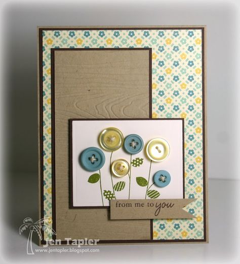 Card Cards With Buttons, Button Craft, Ideas Craft, Button Cards, Flowers Design, Craft Paper, Card Sketches, Card Layout, Paper Crafts Cards