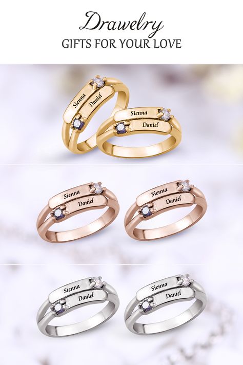 Engraving rings offers a variety of name ring designs.You can have this ring personalized with any names of your choice.The most unique jewelry you can find,perfect gift for you and your loved one.Find your name ring today. #Engraving Ring #ring #rings Couple Rings Gold Engagement Unique With Name, Couple Ring Design With Name, Name Rings Gold For Men, Couple Wedding Rings With Names, Engagement Rings Couple Gold With Name, Name Rings Gold Unique, Engagement Rings With Name, Couple Rings Wedding Gold With Name, Couple Rings With Names