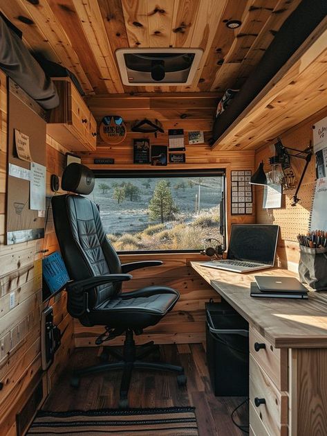 47 Remote Working RV Setup Inspo – TastyInteriors Van Living Conversion, Skoolie Interior, Cozy Cabin Bedrooms, Van Office, Rv Redo, Portable Toilet For Camping, Motorhome Interior, Airstream Remodel, Lake House Food Ideas