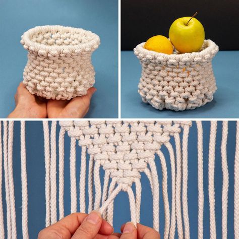 Macrame Baskets Diy, Macrame Basket Diy, Macrame Baskets, Macrame Cords, Macrame Basket, Macrame Planter, Diy Basket, Macrame Projects, Macrame Cord