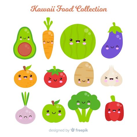 Kawaii Vegetables, Food Label Sticker, Calendar Doodles, Fruit Doodle, Kawaii Fruit, Illustration Art Kids, Vector Food, Character Collection, Food Drawing