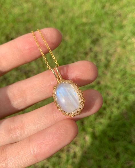 Handmade by myself with 💗. Genuine Moonstone Wire Wrapped Necklace, 14k Gold Filled Wire Pendant, Birthstone Healing Crystal Gemstone… | Instagram Coquette Cottagecore, Wrapped Necklace, Wire Pendant, Wire Wrapped Necklace, Moonstone Necklace, By Myself, Crystal Shop, Healing Crystal, Crystals And Gemstones