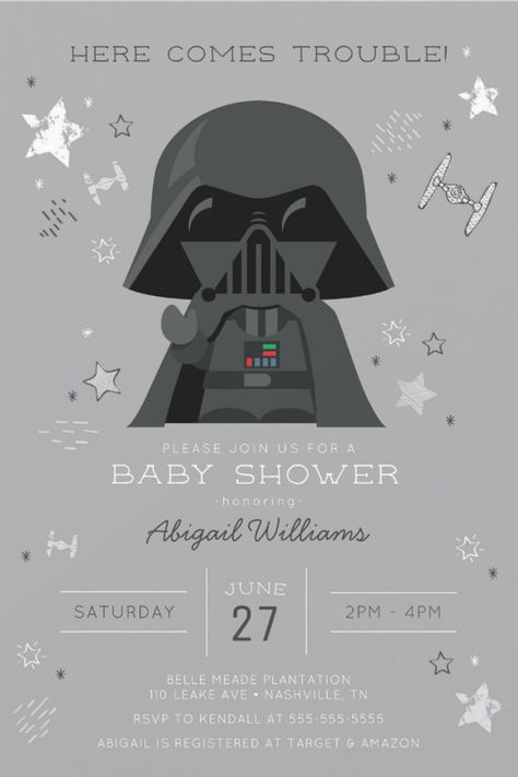 Star Wars | Darth Vader Baby Shower Invitation
Invite all your family and friends to your Baby Shower with these sweet Darth Vader invitations. Personalize by adding all your shower details! Star Wars Baby Room, Star Wars Baby Shower, Pregnancy Congratulations, Star Shower, Congratulations Cards, Watercolor Baby Shower, Star Wars Birthday, Baby 2, Star Wars Party