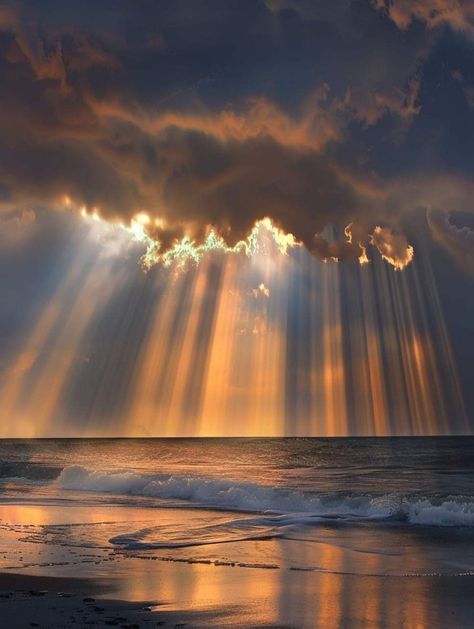 Sun Breaking Through Storm Clouds, Superliminal Aesthetic, Sunrise Over The Sea, Sun Set Pictures Sky, Sun Rays Aesthetic, Secrets Aesthetic, Sunrise Over Water, Touch Aesthetic, God Rays